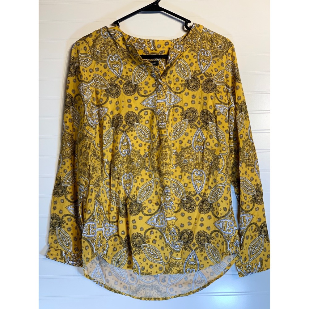 Talbots Paisley Print Blouse‎ Long Sleeve Button Up Top Yellow XS
